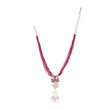 Basant Rose & Silver Plated Zircon Pearl Ruby Flower Necklace Set
