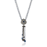 Silver Plated Poorak Zircon Blue Tassel Necklace Set