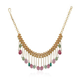 Gold Plated Poorak Tourmaline Tassel Necklace Set