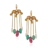 Gold Plated Poorak Tourmaline Tassel Necklace Set