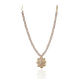 Gold Plated Poorak Rose Quartz Zircon Pendant Necklace Set