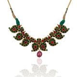 Gold Plated Poorak Green Red Kundan Choker Set