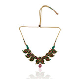 Gold Plated Poorak Green Red Kundan Choker Set
