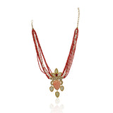 Gold Plated Poorak Coral Citrine Kundan Necklace Set