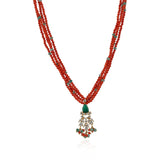 Gold Plated Poorak Coral Zircon Necklace Set
