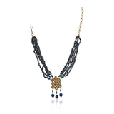 Gold Plated Poorak Kundan Blue Necklace Set