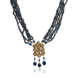 Gold Plated Poorak Kundan Blue Necklace Set