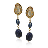 Gold Plated Poorak Kundan Blue Necklace Set