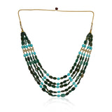 Gold Plated Poorak Kundan Haram Green Blue Necklace Set