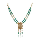 Gold Plated Poorak Kundan Green Onyx Necklace Set