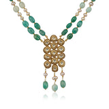 Gold Plated Poorak Kundan Green Onyx Necklace Set