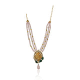 Gold Plated Poorak Kundan Rose Quartz Necklace Set