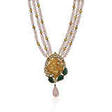 Gold Plated Poorak Kundan Rose Quartz Necklace Set