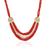 Gold Plated Poorak Kundan Coral Necklace Set