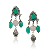 Silver Plated Poorak Zircon Green Onyx Necklace Set