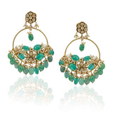 Gold Plated Bala Kundan Green Onyx Hoop Earrings