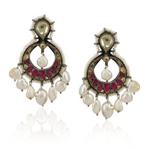 Silver Plated Bala Kundan Pearl Earrings