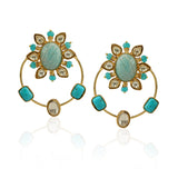 Gold Plated Bala Kundan Prehnite Turquoise Earrings