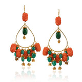 Gold Plated Bala Carved Coral Hoop Earrings