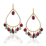 Gold Plated Bala Tourmaline & Green Onyx Hoop Earrings