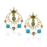Gold Plated Kundan Turquoise Chandeliar Earrings