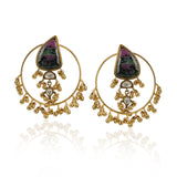 Gold Plated Bala Kundan Tourmaline Hoop Earrings