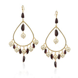 Gold Plated Garnet Pearl Hoop Earrings