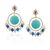 Gold Plated Bala Tuquoise Lapiz Hoop Earrings