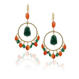 Gold Plated Bala Coral Onyx Hoop Earrings