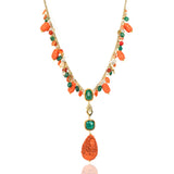 Gold Plated Ratnahaar Carved Coral Kundan Necklace