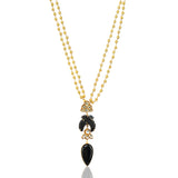 Gold Plated Ratnahaar Kundan Black Onyx Carved Leaf Necklace