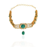 Anokhi  Green Onyx Kundan Rose Quartz Choker Set