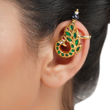 Gold Plated Kundal Green Peacock Earcuff Pair