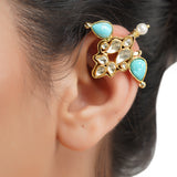Gold Plated Kundal Kundan Turquoise Earcuff Pair