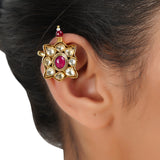 Gold Plated Kundal Kundan Flower Earcuff Pair