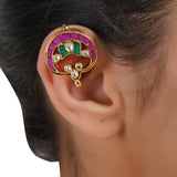 Gold Plated Kundal Red Green Kundan Earcuff Pair