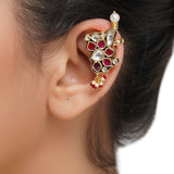 Gold Plated Kundal Red Kundan Lotus  Earcuff Pair