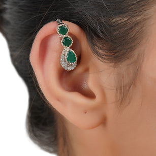 Silver Plated Green Onyx Zircon Earcuff Pair