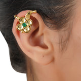 Gold Plated Kundal Green Kundan Flower Earcuff Pair