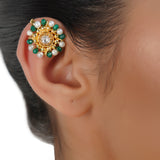Gold Plated Kundal Green  Earcuff Pair