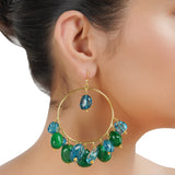 Gold Plated Balan Blue Topaz Green Onyx Hoops