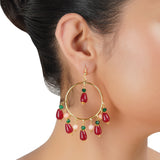 Gold Plated Balan Ruby Jade Coral Hoops