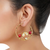 Gold Plated Balan Coral Kundan Hoops