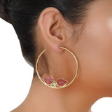 Gold Plated Balan Kundan Tourmaline Leaf Hoops