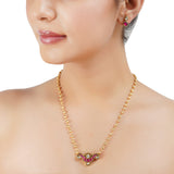 Gold Plated Barsaat Kundan Lotus Pendant Set