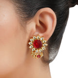 Gold Plated Barsaat Red Kundan Flower Pendant Set