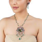 Silver Plated Barsaat Victorian Green Tourmaline Ruby Set