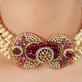 Gold & Silver Plated Barsaat Zircon Ruby Pearl Choker Set