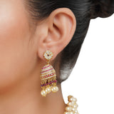 Gold & Silver Plated Barsaat Zircon Ruby Pearl Choker Set