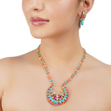 Gold Plated Barsaat Feroza Pink Kundan Necklace Set